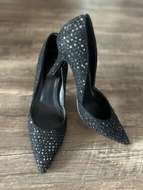 Ann Taylor Sequined Tweed Stiletto Pumps, Women’s Size 9, Black